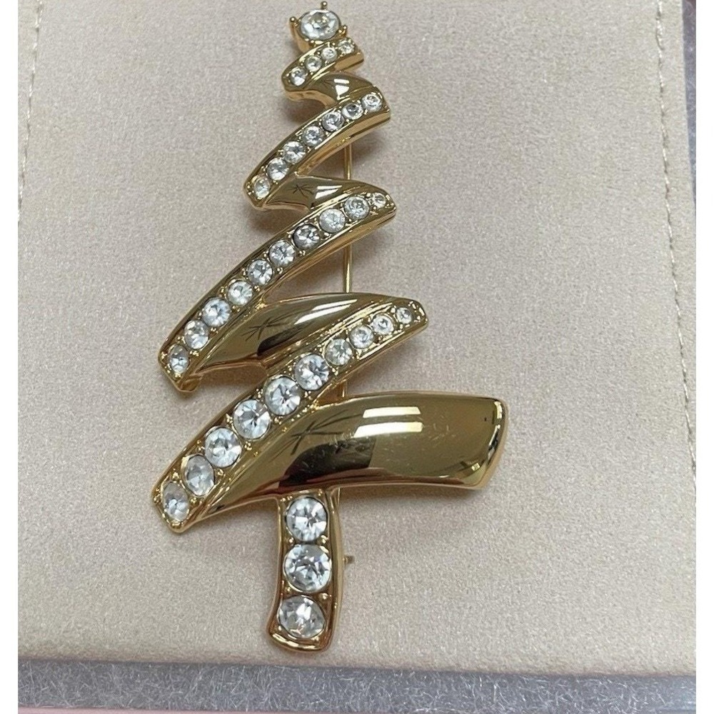Vintage Monet Christmas Tree Brooch Pin. Zig Zag design with Ice‎ Rhinestones.